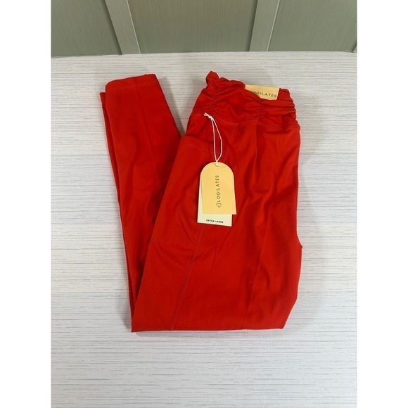 Blogilates Pants - Blogilates Women's XL Ruched Waist Leggings Red High Waisted Side Pockets NWT